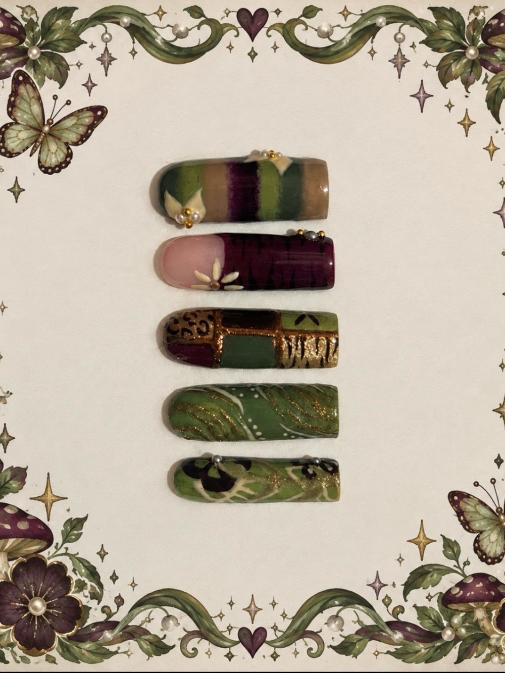 Custom Green & Purple Press Ons ੈ✩‧₊˚